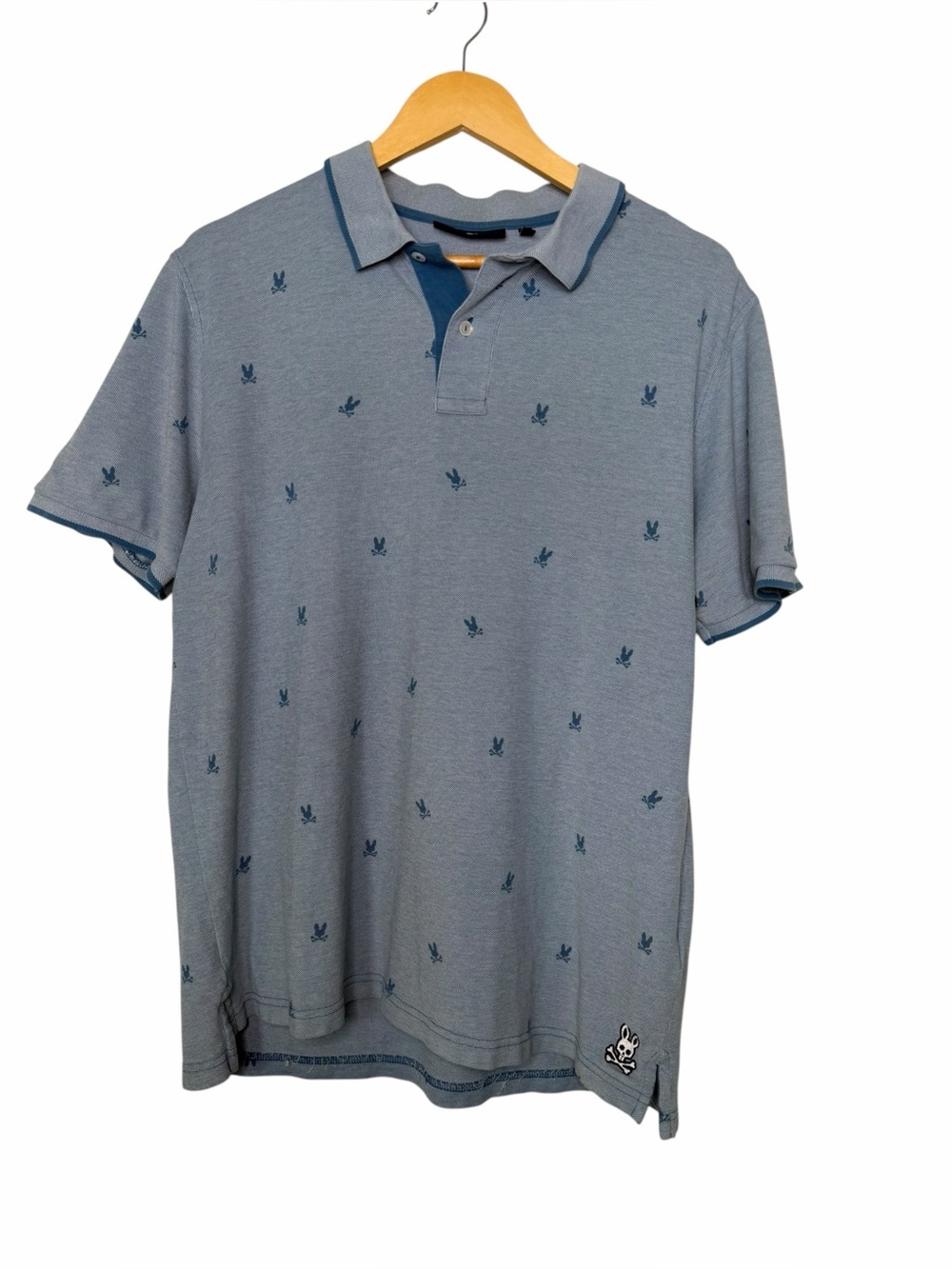 Psycho Bunny Polo Shirt Light Blue with Micro bunny Pattern size large (6)